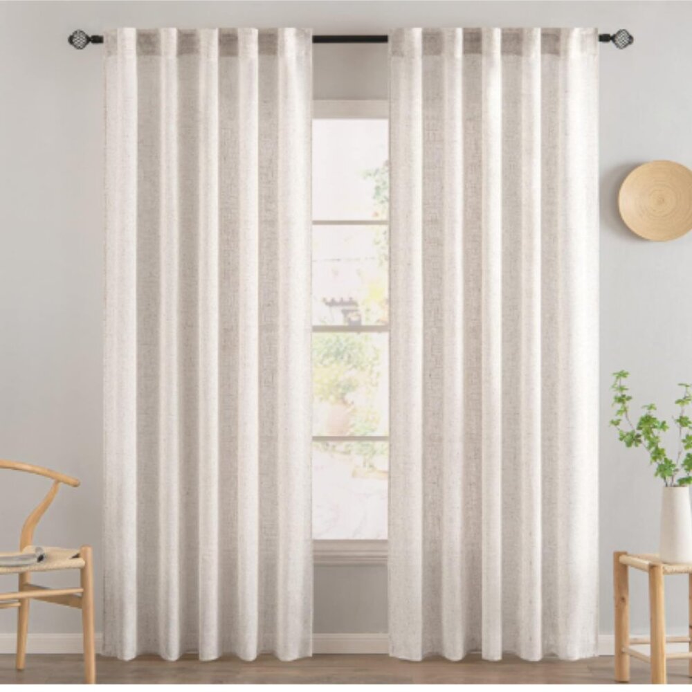 MIULEE Bleached Linen Curtains 37 x 85 Curtain Panels Light Filtering Drapes NEW
